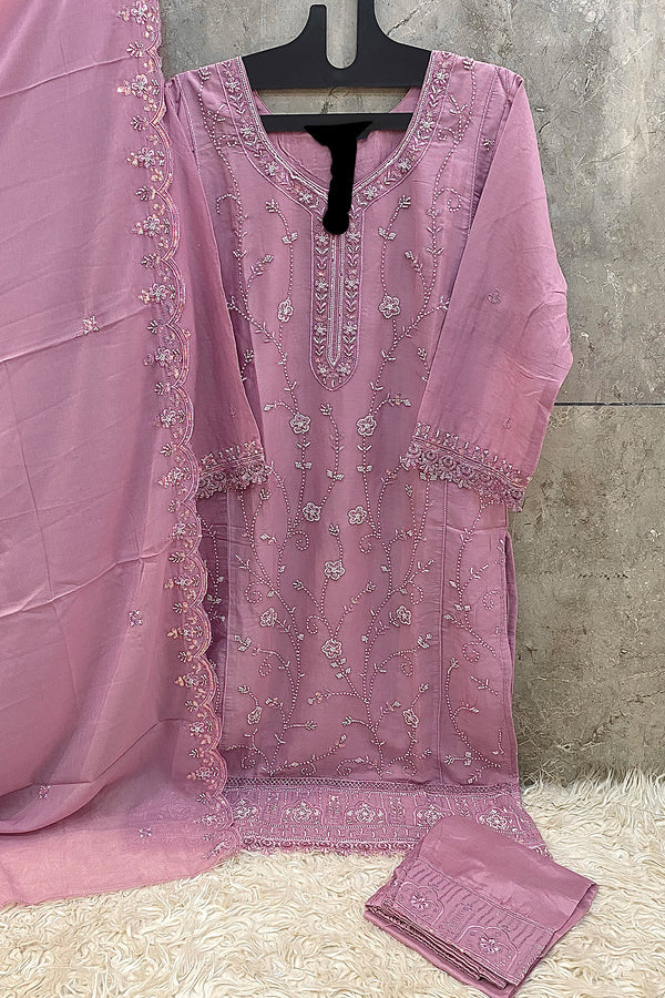 Ready To Wear Star Faux Georgette Pink Coding Work Pakistani Salwar Kameez With Dupatta Work