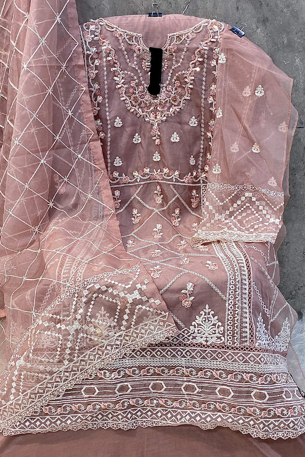 Hoortex Designer Edition Timeless Peach Pakistani Outfit With Organza Dupatta
