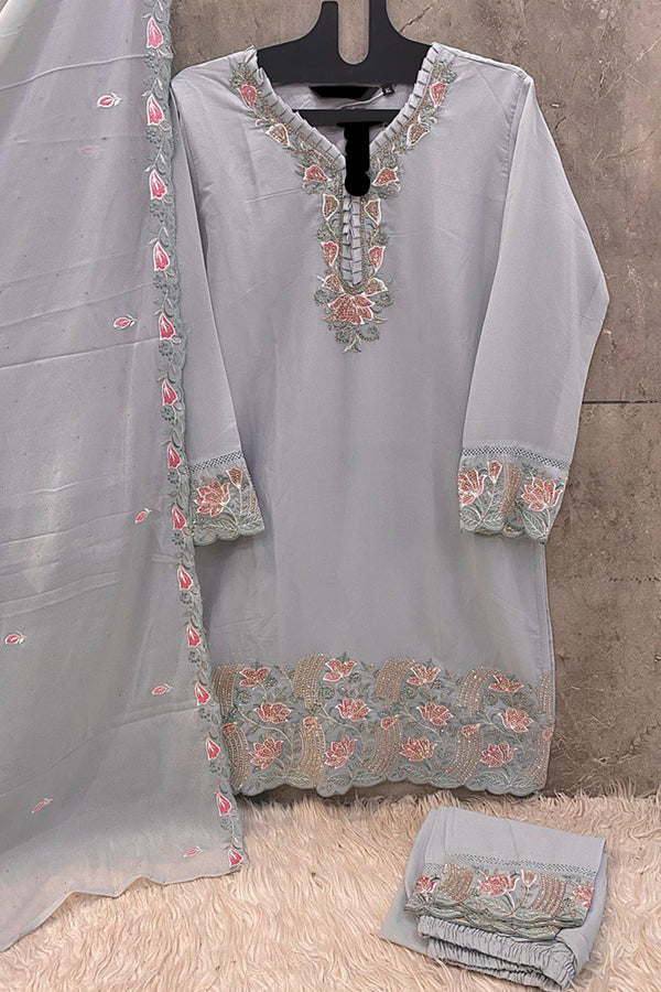 Festive-Ready Ice Blue Pakistani Frill Georgette Suit With Designer Dupatta