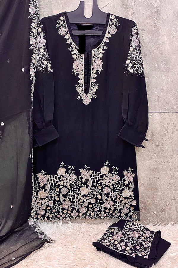 Fully Stitched Premium Georgette Pakistani Tunic Style Black Salwar Kameez With Georgette Dupatta