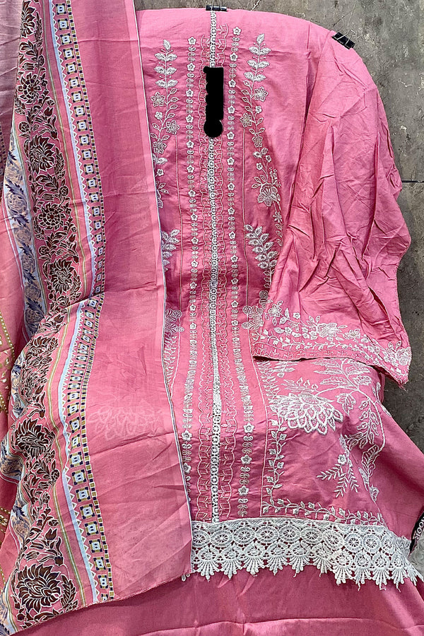 Heavy Rayon Embroidered Baby Pink Pakistani Salwar Kameez With Cotton Printed Dupatta
