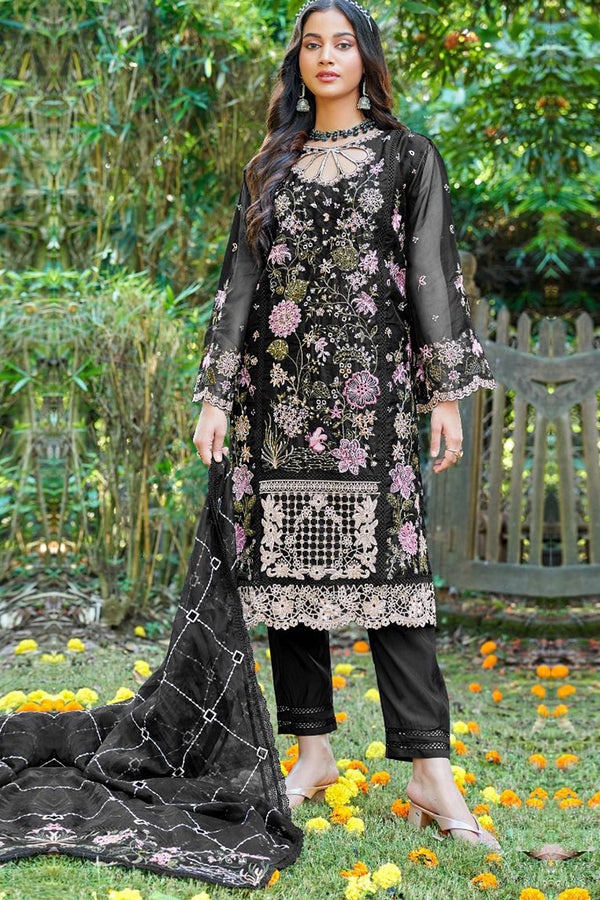 Traditional Elegance Black Pakistani Organza Salwar Suit With Beautiful Dupatta