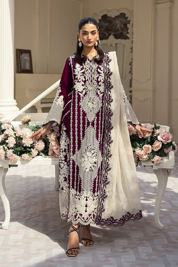 Wine Heavy Georgette Pakistani Salwar Kameez With Important Silk Chex Dupatta Work