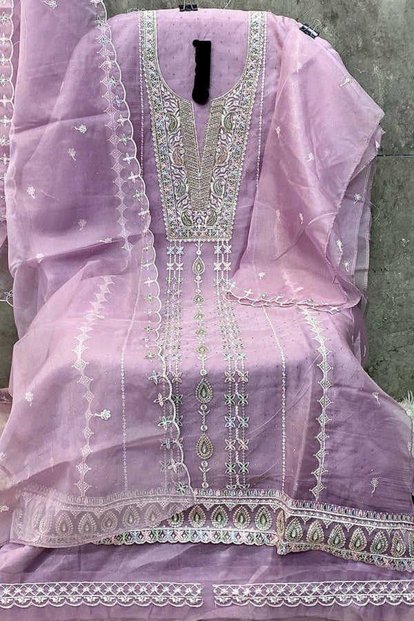 Trendy Lavender Pakistani Organza Salwar Suit for Women With Intricate Dupatta Embroidery