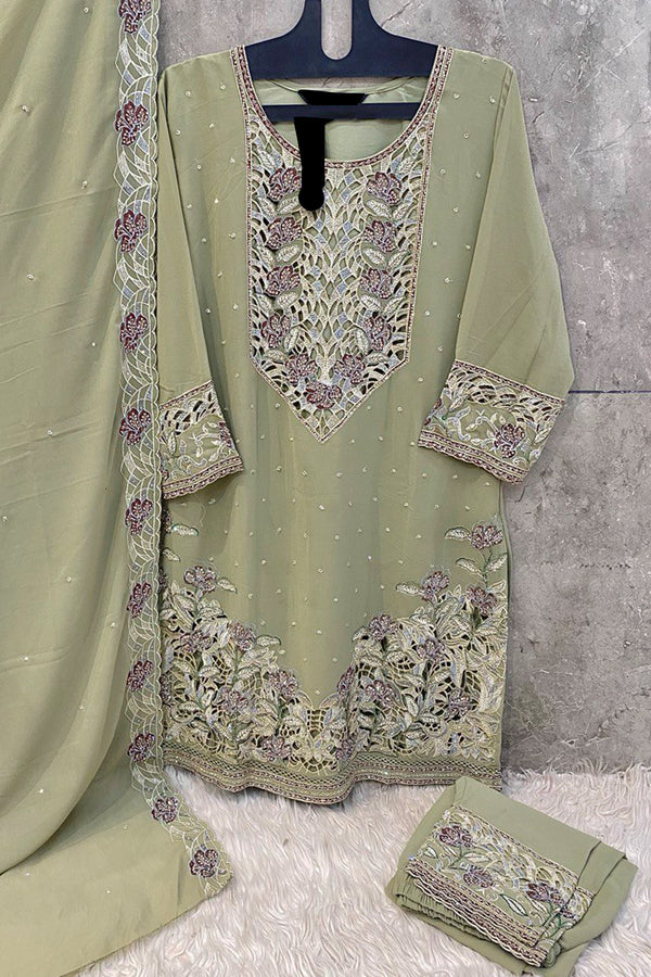 Readymade Pakistani Georgette Style Salwar Kameez Light Pista With Georgette Dupatta