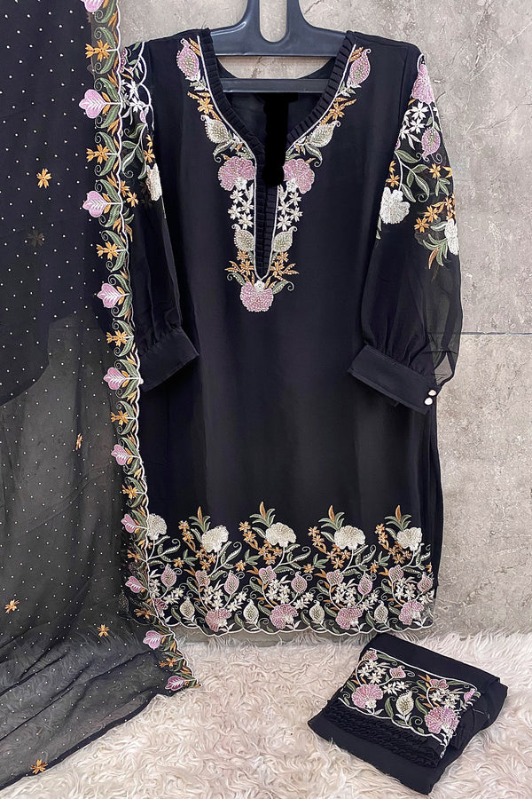 Readymade Heavy Georgette Embroidered Pakistani Black Salwar Kameez With Dupatta Work