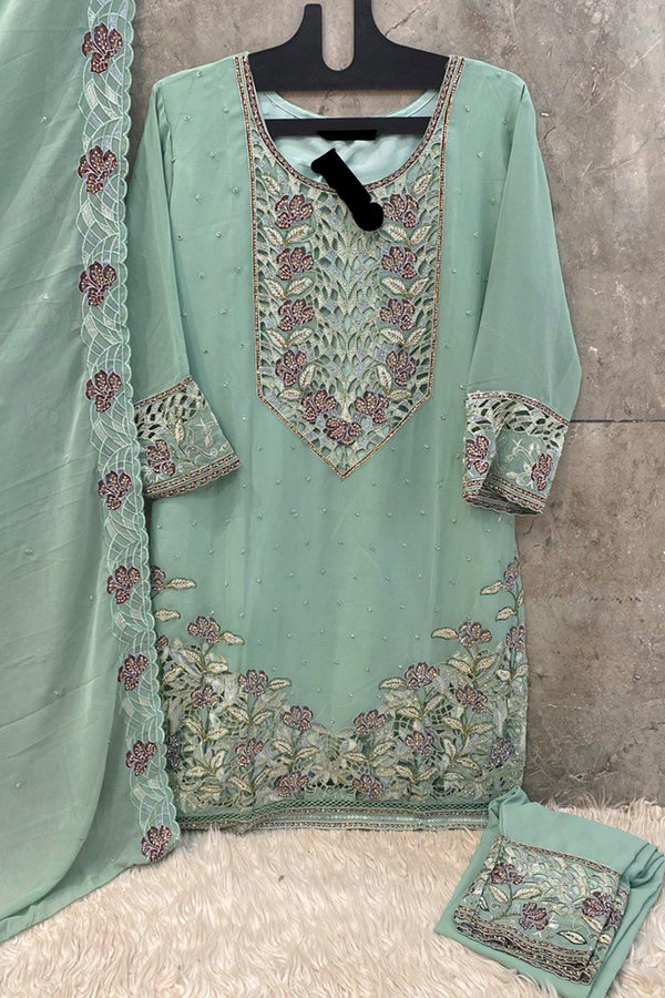 Readymade Pakistani Georgette Style Salwar Kameez Mint Green With Georgette Dupatta
