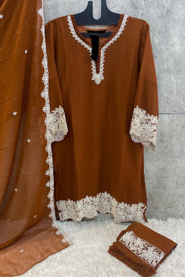 Readymade Outfit Georgette Pakistani Salwar Kameez Rust With Georgette Dupatta