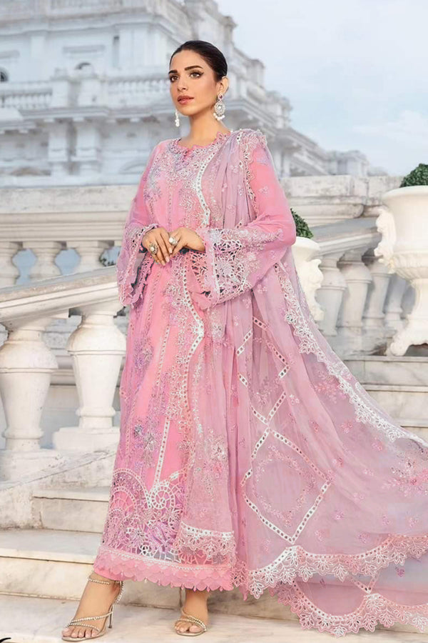 Straight Pakistani Long Salwar Kameez Baby Pink Moti Work With Heavy Embroidered Dupatta