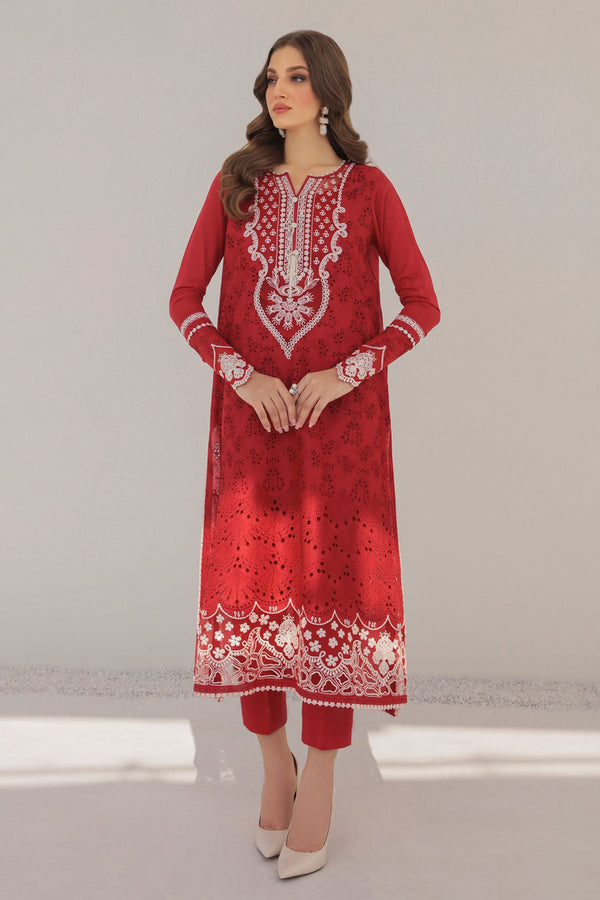 Premium Cotton Pakistani Salwar Kameez Red With Attractive Imp.Silk Chex Dupatta