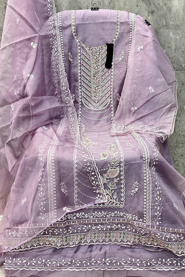 Majestic Purple Organza Khatli Work Pakistani Salwar Kameez With Organza Dupatta Work