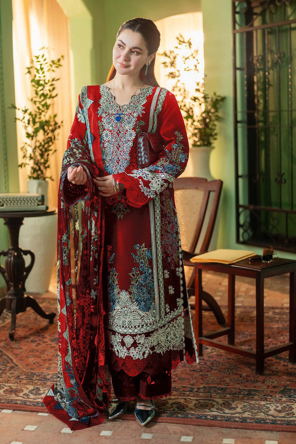 Hoortex Pakistani Collection Red Heavy Cotton Printed Salwar Kameez With Cotton Printed Dupatta