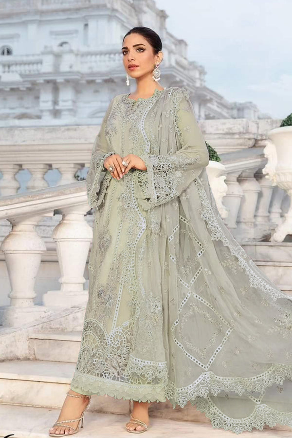 Straight Pakistani Long Salwar Kameez Pista Moti Work With Heavy Embroidered Dupatta