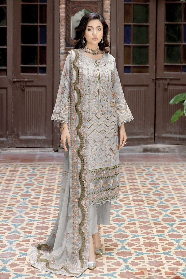 Awesome Grey Georgette Fabric Pakistani Salwar Kameez With Classic Work Dupatta 5