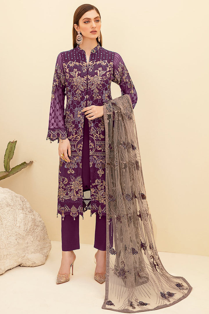 Awesome Wine Pakistani Style Salwar Kameez With Contrast Heavy Net Dupatta Work