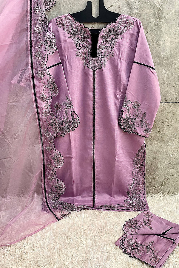 Ready to Wear Light Pink Embroidered Pakistani Salwar Suit With Crystal Viscose & Organza Dupatta