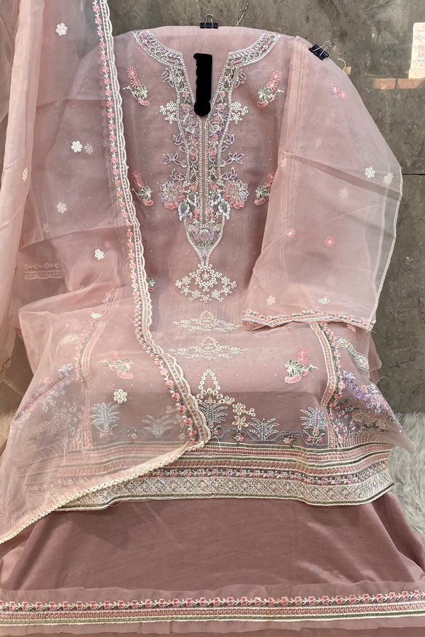 Baby Pink Organza Pakistani Salwar Kameez With Khatli Work & Beautiful Designed Dupatta Work