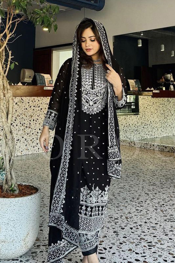 Black & Silver Front & Back Work Pakistani Salwar Kameez 1