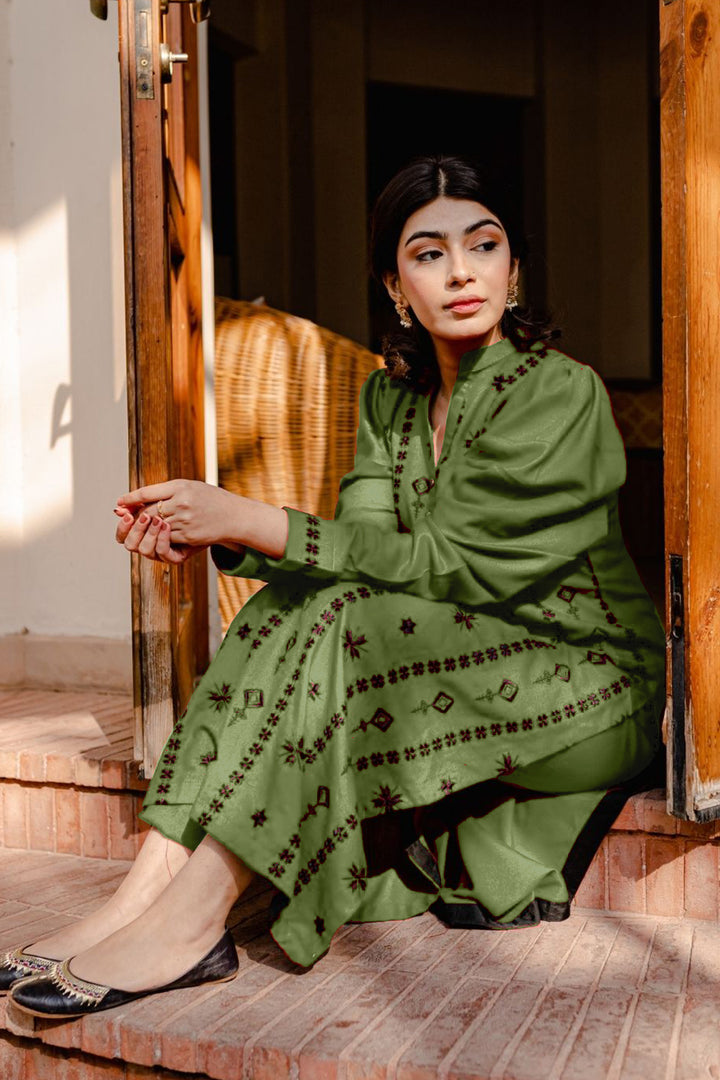 Bottle Green Ready To Wear Long Tunic Pakistani Salwar Kameez