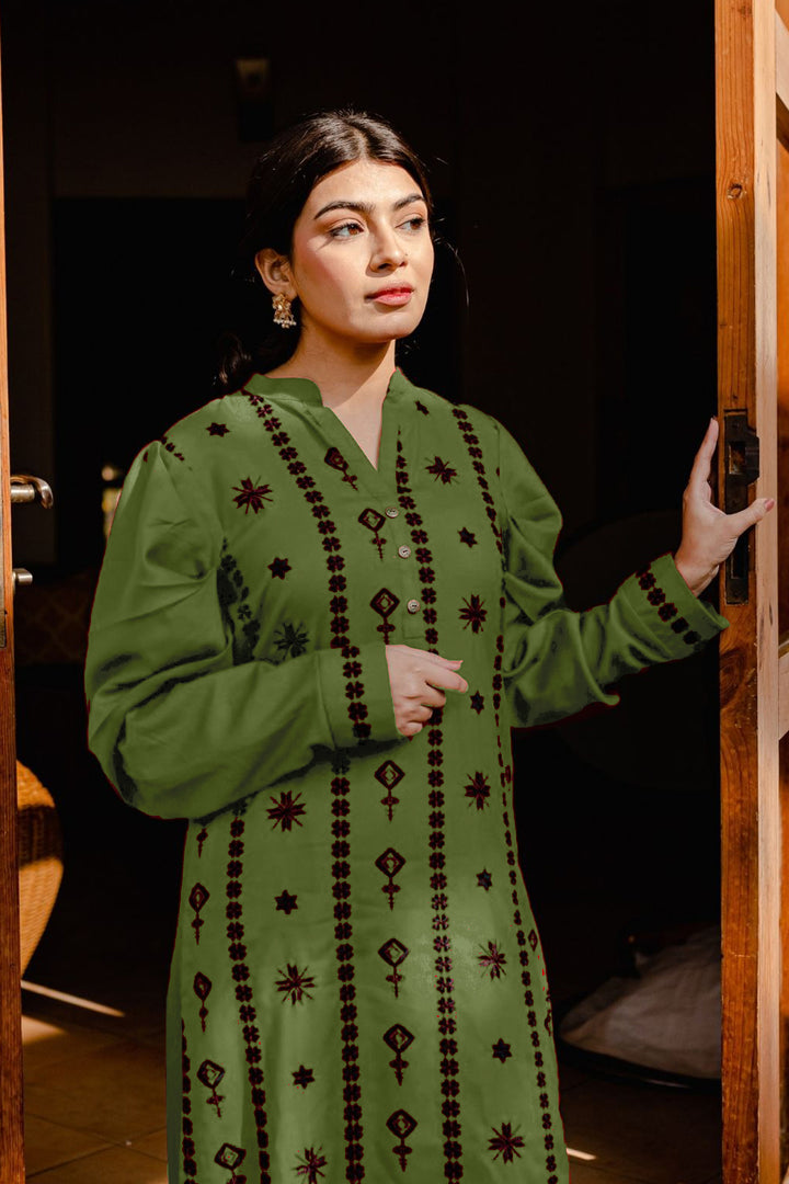 Bottle Green Ready To Wear Long Tunic Pakistani Salwar Kameez 3