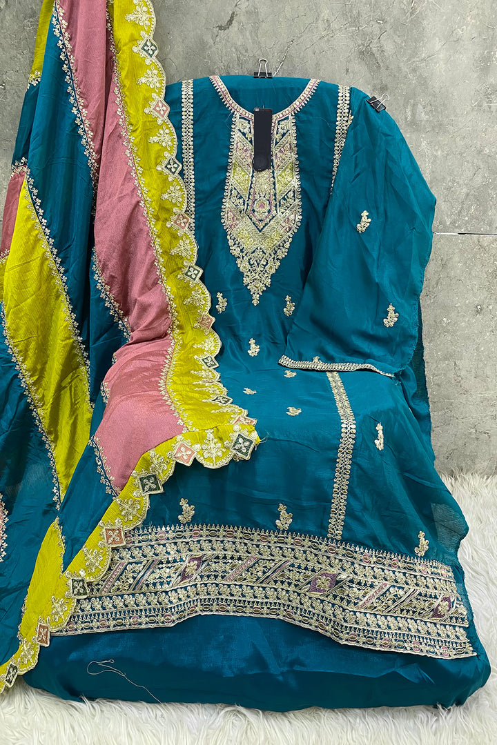 Bridal Wear Rama Pakistani Salwar Kameez With Multicolor Dupatta Work-1