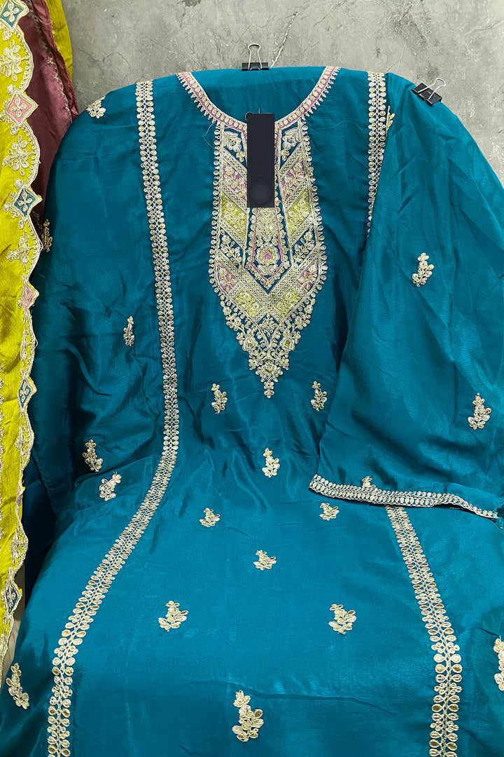 Bridal Wear Rama Pakistani Salwar Kameez With Multicolor Dupatta Work-2