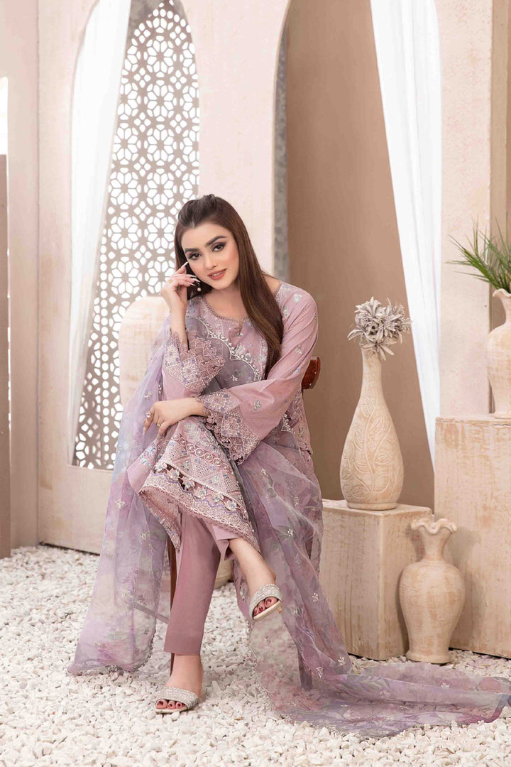 Casual Wear Baby Pink Georgette Pakistani Salwar Kameez With Organza Printed Dupatta-1
