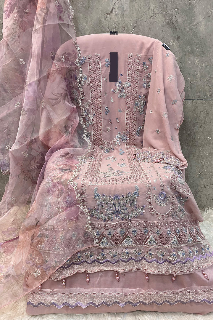 Casual Wear Baby Pink Georgette Pakistani Salwar Kameez With Organza Printed Dupatta-2
