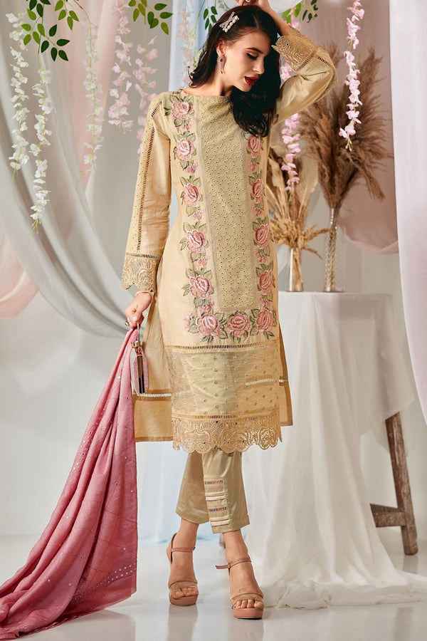 Chiku Color Stitched Pakistani Salwar Kameez Foil Mirror Work With Contrast Dupatta 5