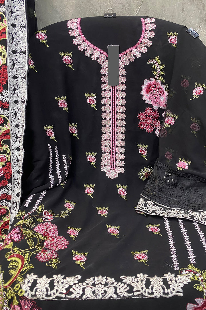 Dark Black Embroidered Pakistani Style Salwar Kameez With Heavy Work Dupatta-4