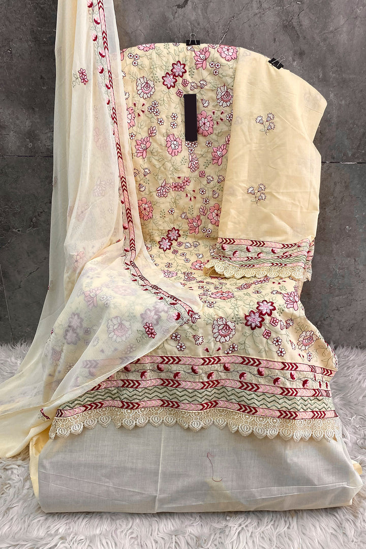 Dark Cream Pakistani Salwar Kameez Cotton Collection With Beautiful Naznin Dupatta-1