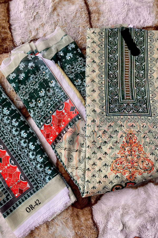 Digital Printed Bottle Green & Multi Organza Mirror Work Pakistani Salwar With Printed Organza Dupatta 4