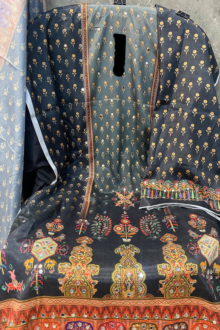 Digital Printed Pakistani Salwar Kameez Heavy Chinon Black & Multi Mirror Work With Chinon Dupatta 2