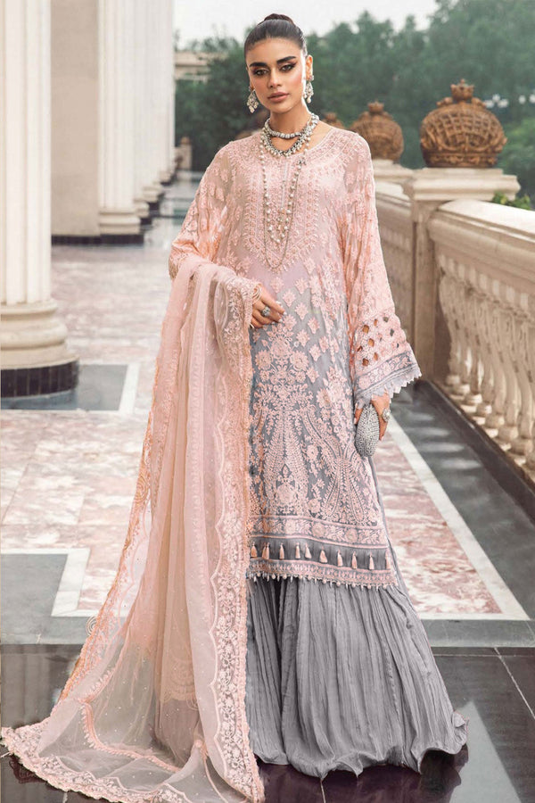 Double Shaded Bridal Wear Sharara Grey Pakistani Salwar Kameez With Heavy Work Dupatta 3