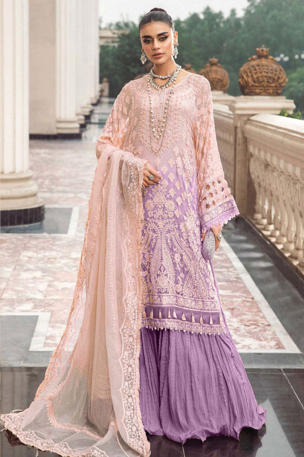 Double Shaded Bridal Wear Sharara Purple Pakistani Salwar Kameez With Heavy Work Dupatta 1