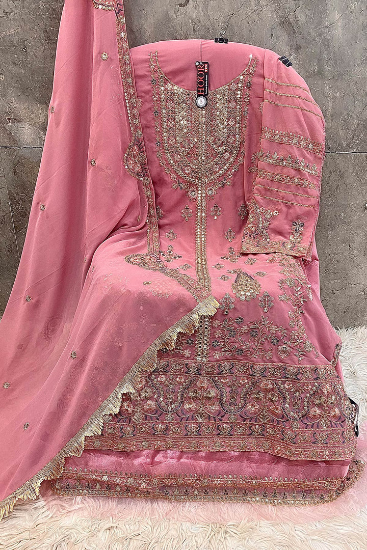Eid Wear Baby Pink Pakistani Sharara Designer Foil Work With Beautiful Embroidery Dupatta Work