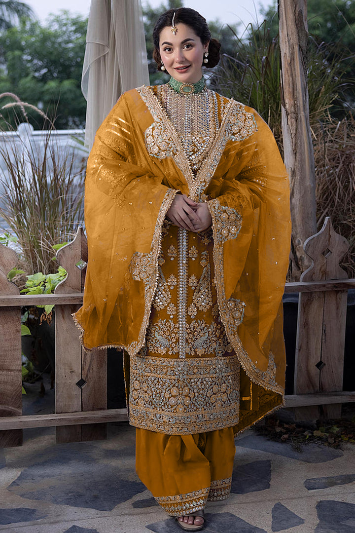 Eid Wear Yellow Pakistani Sharara Designer Foil Work With Beautiful Embroidery Dupatta Work-1