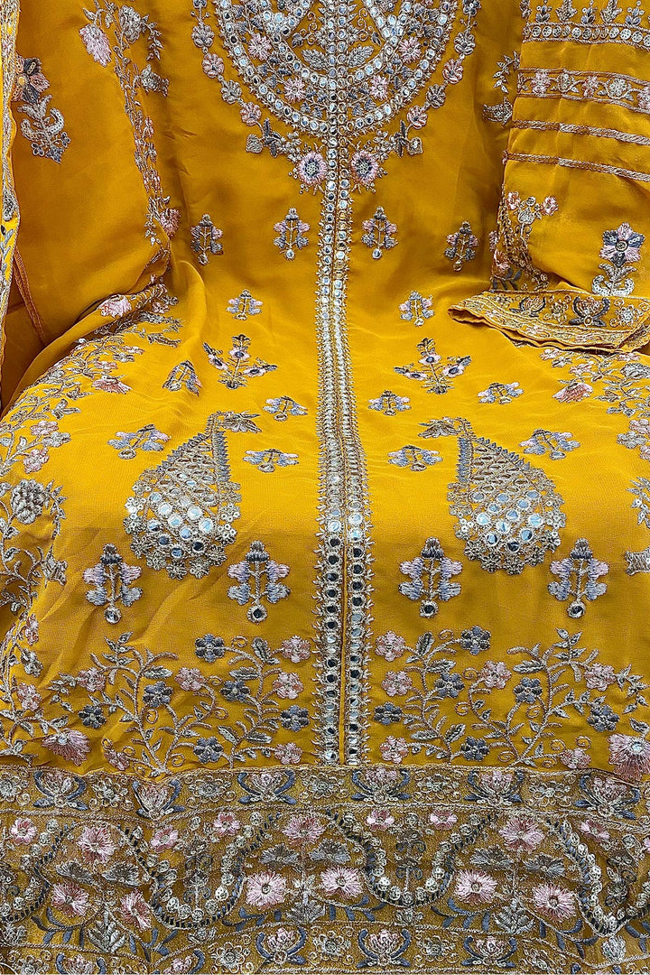 Eid Wear Yellow Pakistani Sharara Designer Foil Work With Beautiful Embroidery Dupatta Work-3