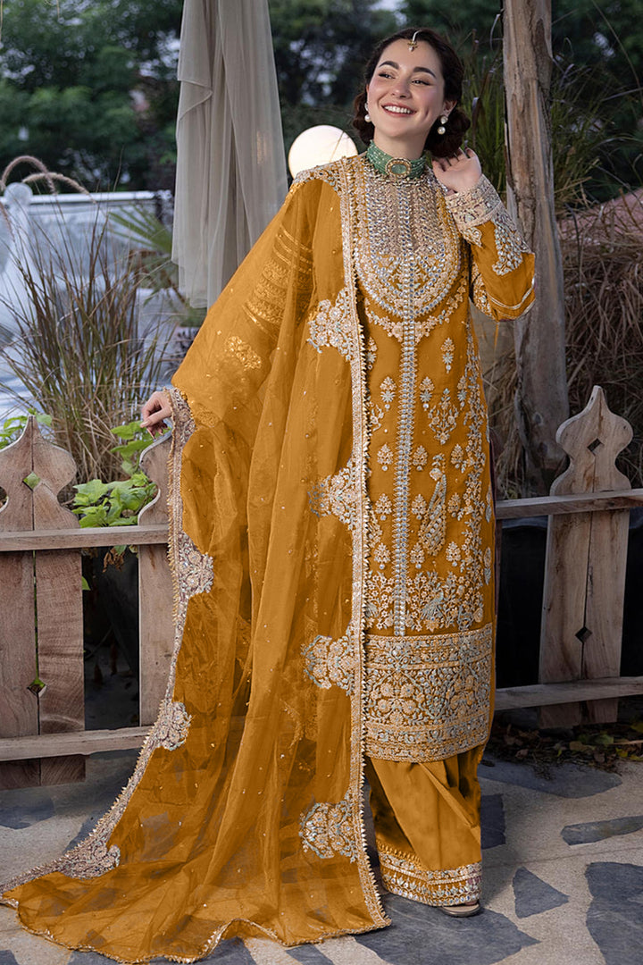 Eid Wear Yellow Pakistani Sharara Designer Foil Work With Beautiful Embroidery Dupatta Work-4