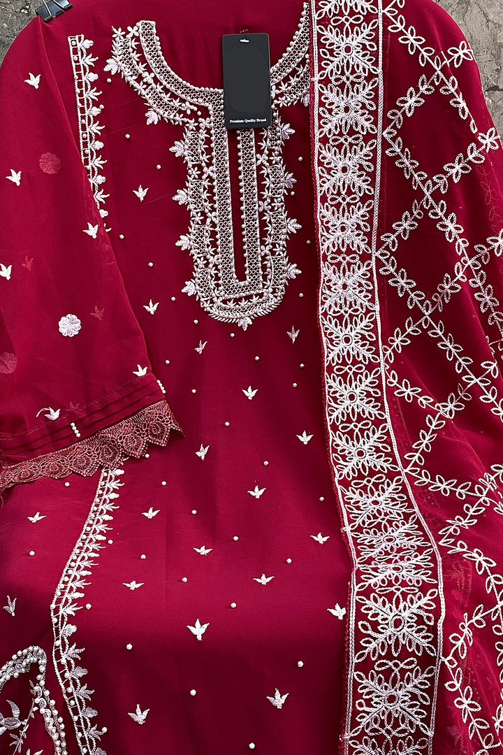 Elegant Red Pakistani Salwar Kameez With Heavy Dupatta Embroidery Work 2