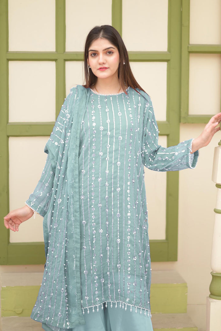 Full Stitched Elegance Sky Blue Pakistani Style Palazzo Front & Back Work With Attractive Embroidery Dupatta Work-1