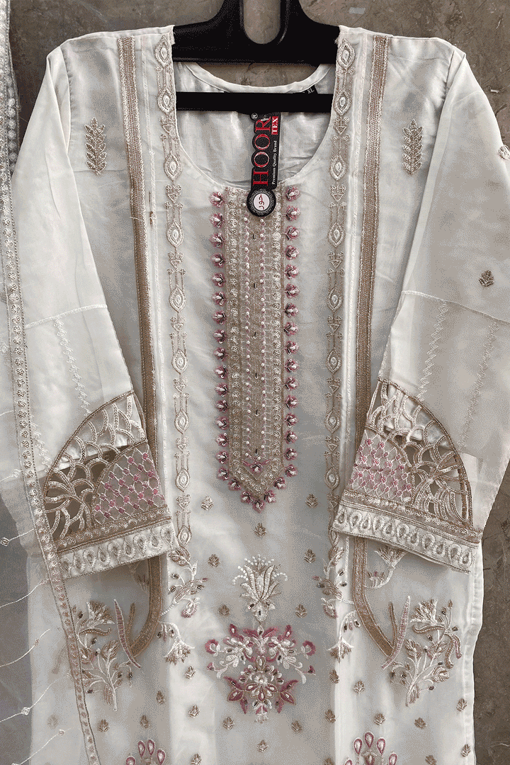 Fully Stitched Heavy Organza Off White Pakistani Tunic Style With Beautiful Dupatta Work-1