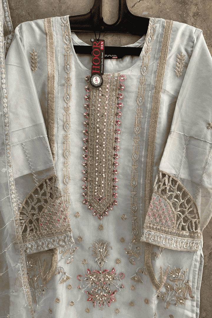 Fully Stitched Heavy Organza Off White Pakistani Tunic Style With Beautiful Dupatta Work-3