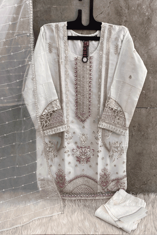 Fully Stitched Heavy Organza Off White Pakistani Tunic Style With Beautiful Dupatta Work