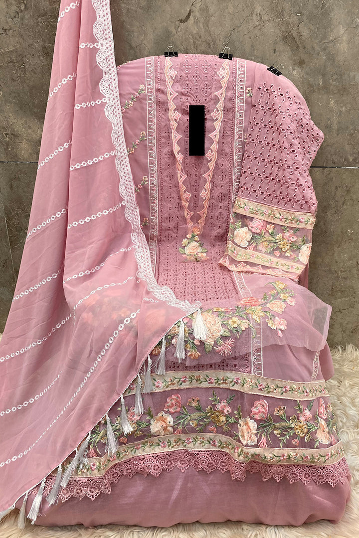 Georgette Embroidered Baby Pink Pakistani Salwar Kameez With White Embroidery Dupatta Work-1