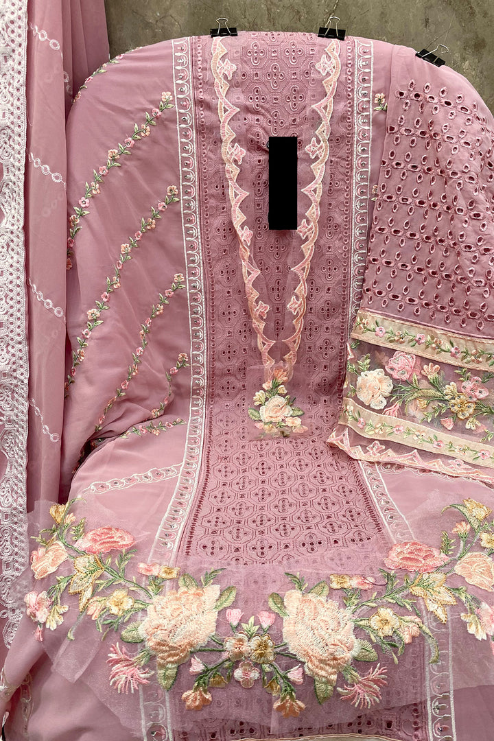 Georgette Embroidered Baby Pink Pakistani Salwar Kameez With White Embroidery Dupatta Work-2