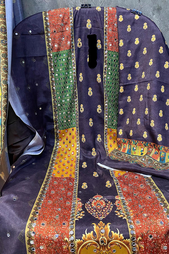 Heavy Chinon Dark Wine & Multi Embroidered Mirror Work Pakistani Salwar Kameez With Chinon Dupatta Work 1