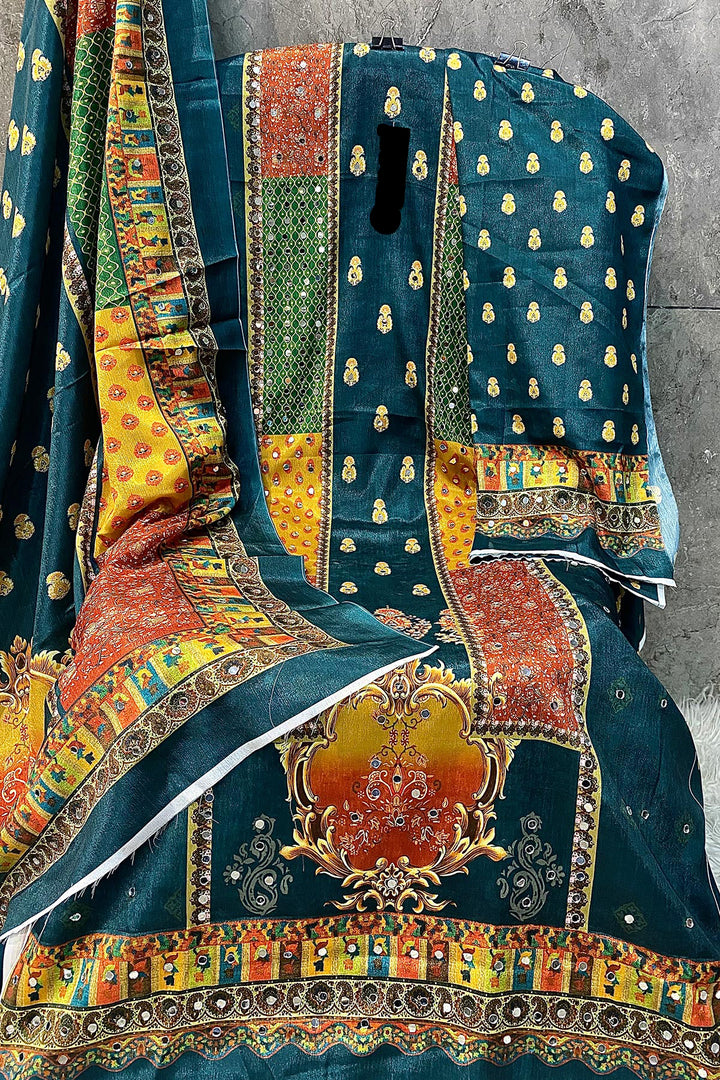 Heavy Chinon Coffee & Multi Embroidered Mirror Work Pakistani Salwar Kameez With Chinon Dupatta Work