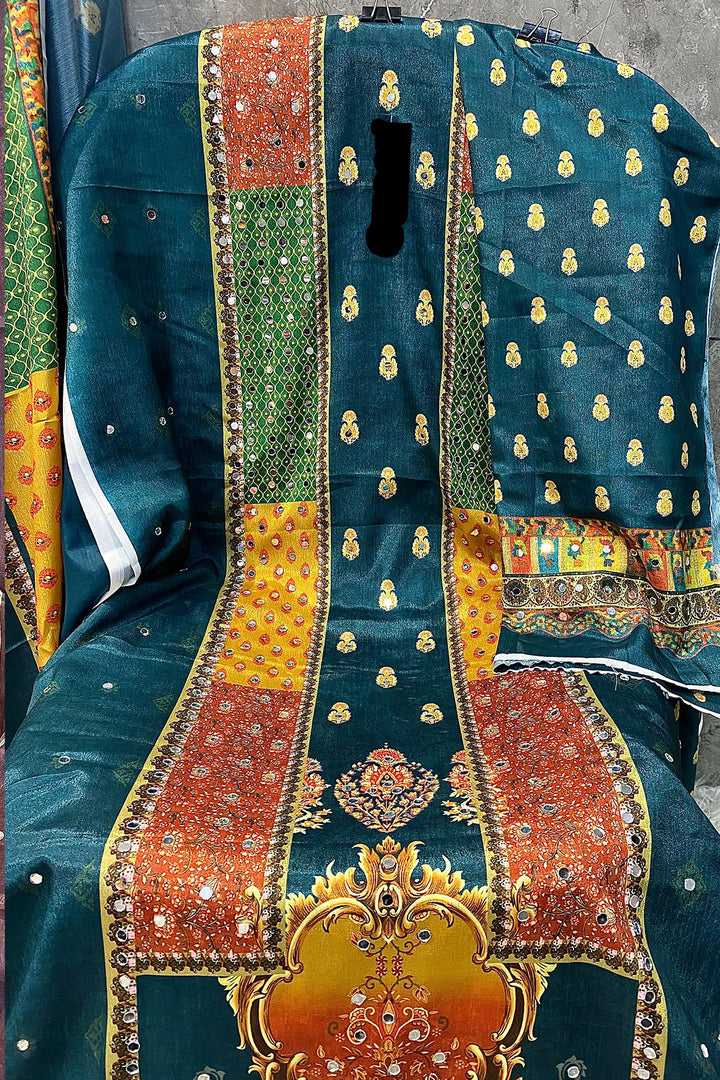 Heavy Chinon Rama & Multi Embroidered Mirror Work Pakistani Salwar Kameez With Chinon Dupatta Work 1