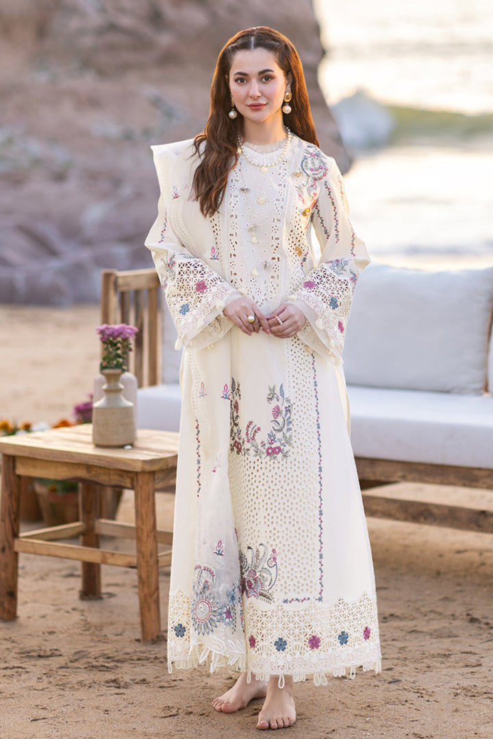 Heavy Cotton Pakistani Salwar Kameez Cream Embroidered With Imported Silk Chex Dupatta